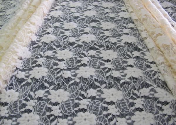 Ecological Standard White Brushed Lace Fabric For Wedding Dress , Embroidered