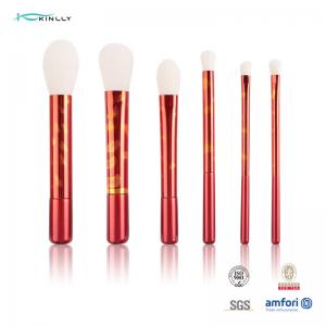 China Long Aluminium Ferrule Synthetic Hair Makeup Brushes Red Handle Cosmetic Brush Set on sale