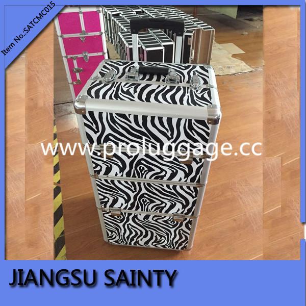 Quality Black zebra pattern professional makeup trolley case for sale