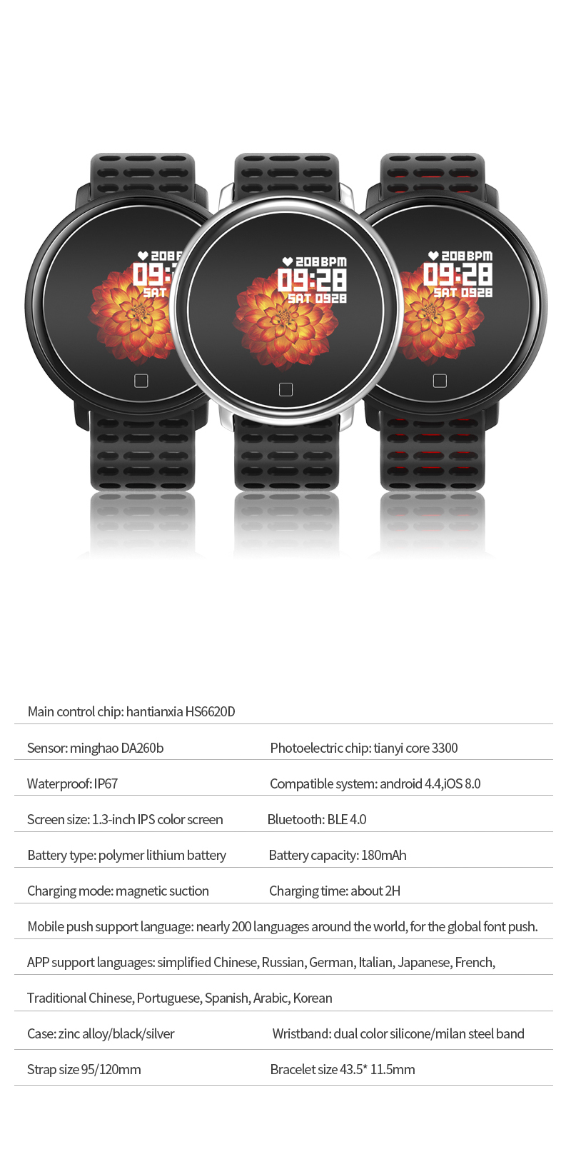 H31 Heart Rate Fitness Tracker NFC Touch Screen Silicone Watch Tape Social Sharing Smartwatch