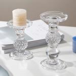 2 Sizes Glass Pillar Taper Candle Holders Centerpiece For Dining Table