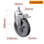 110kg TPE Threaded Caster Wheels 6 Inch Medium Duty Castors 5716S-57