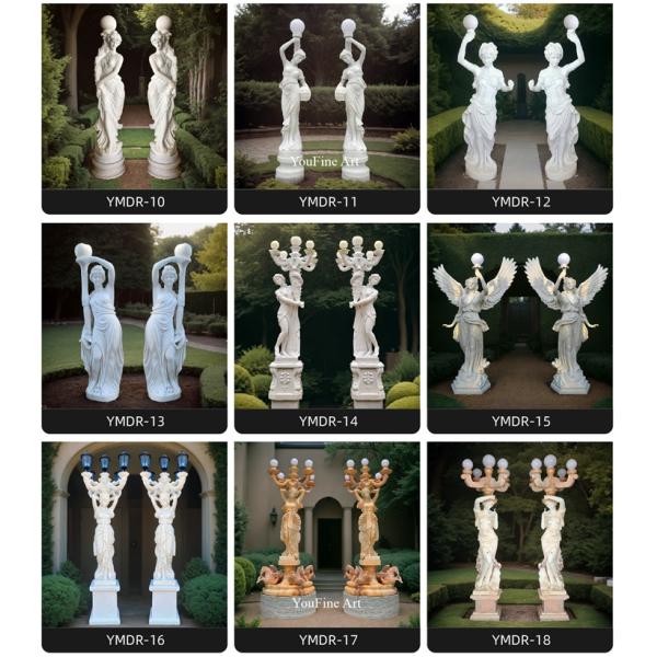 High Quality Natural Stone Marble Lady Statue With Lamp