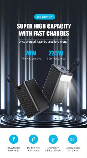 Large Capacity Power Bank Outdoor Fast Charging Station Power Bank 80000mah