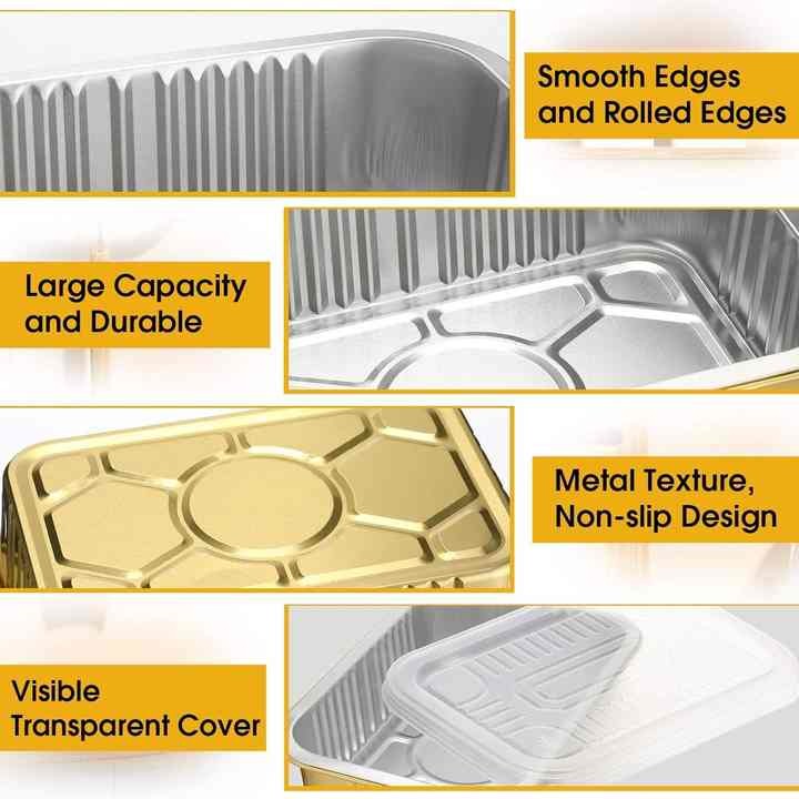 Gold Smooth Wall Heat Seal Lid Takeaway Foil Food Containers With Plastic Cover