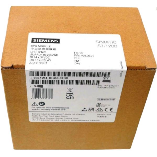 SIEMENS 6ES7214-1BG40-0XB0 SIMATIC S7-1200, CPU 1214C, COMPACT CPU, AC/DC/RELAY,