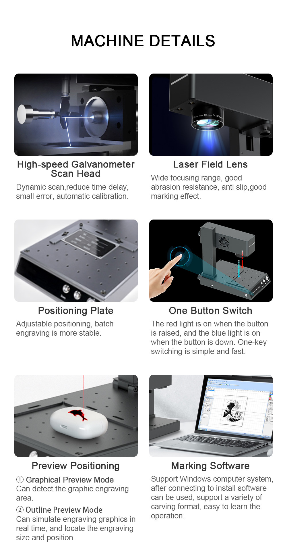 Rotatable Automatic Laser Marking Engraving Machine Red And Blue Dual Light