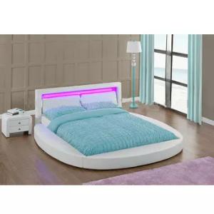 Wholesale Hotel Style LED Upholstered Bed Romantic Round White PU Leather With Headboard from china suppliers