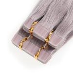 Brazilian Virgin Glue PU Tape Hair Extensions For Thin Hair , Grey Color