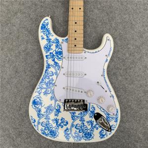 Wholesale High Quality blue and white porcelain electric guitar white guitar birthday present free shipping from china suppliers