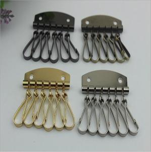 Wholesale Fashion Style Leather Key Chain Zipper Card Wallet Unisex Iron gold Keychain Holder with 6 Hooks Snap Closure from china suppliers
