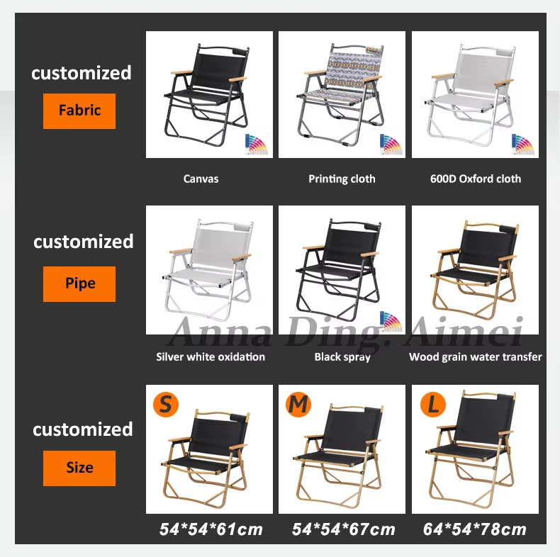 Customized Lightweight Beech Armrest camping fishing chairs Portable Metal Folding Outdoor