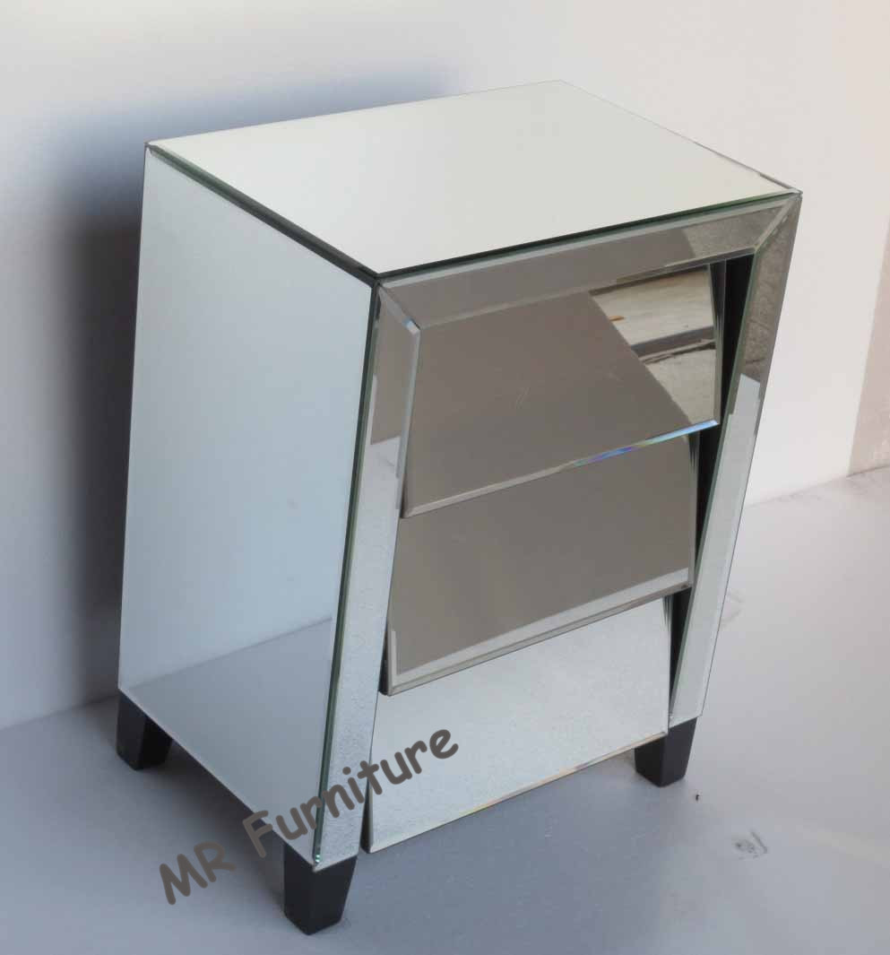 Cant Three Drawers Mirror Night Stand Cabinet Table for Bedroom Furniture