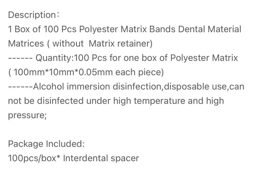 100Pcs/box Dental Filling Tools MICRODONT Interdental Spacer Polyester Matrix Bands Dental Material Matrices