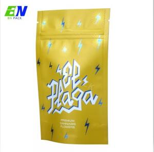 China Gold Foil Weed Stand Pouch Exotic Weed Bags ISO 8317 Child Proof Zipper Bags on sale
