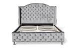 Customized Silver Grey Upholstered Bed Velvet Fabric Button Tufted High