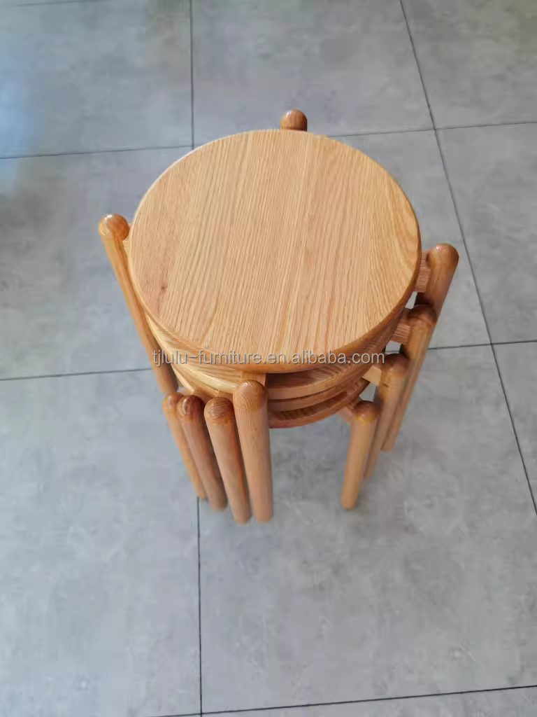 Stackable Wood Stool Solid Wood Dining Chair Simply Designed with Oak Wood Cover Material