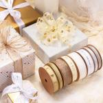Christmas Gift Decoration Snow Silk Ribbon 520 in Golden Polyester Gold and