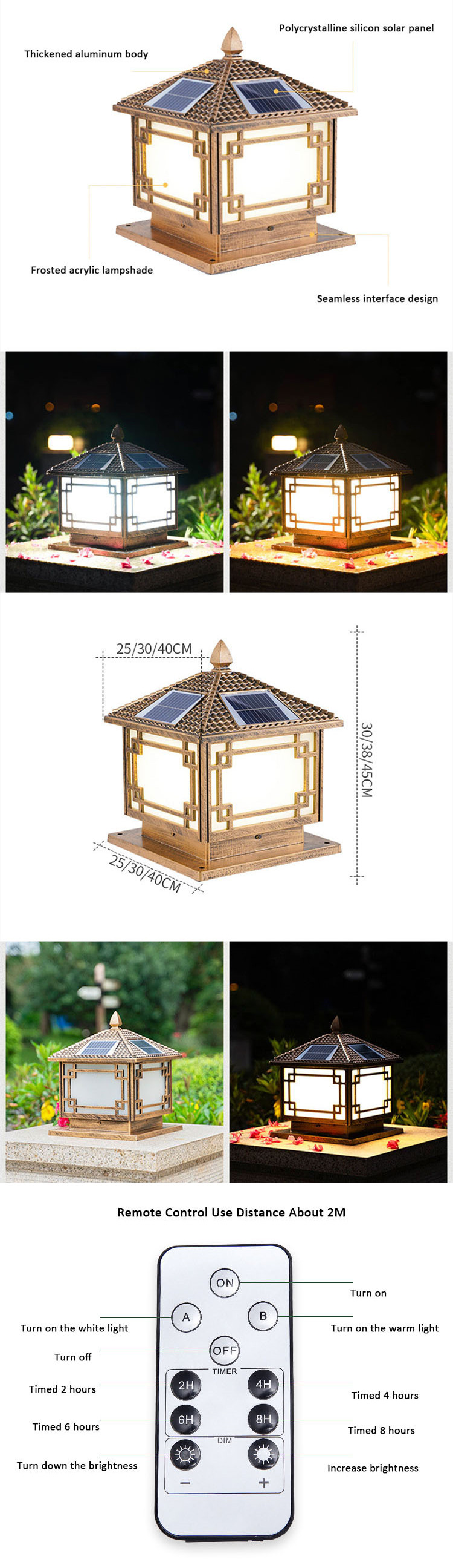 50000 Hours Working Lifetime Aluminum Solar Post Light for Outdoor Main Gate Pillar