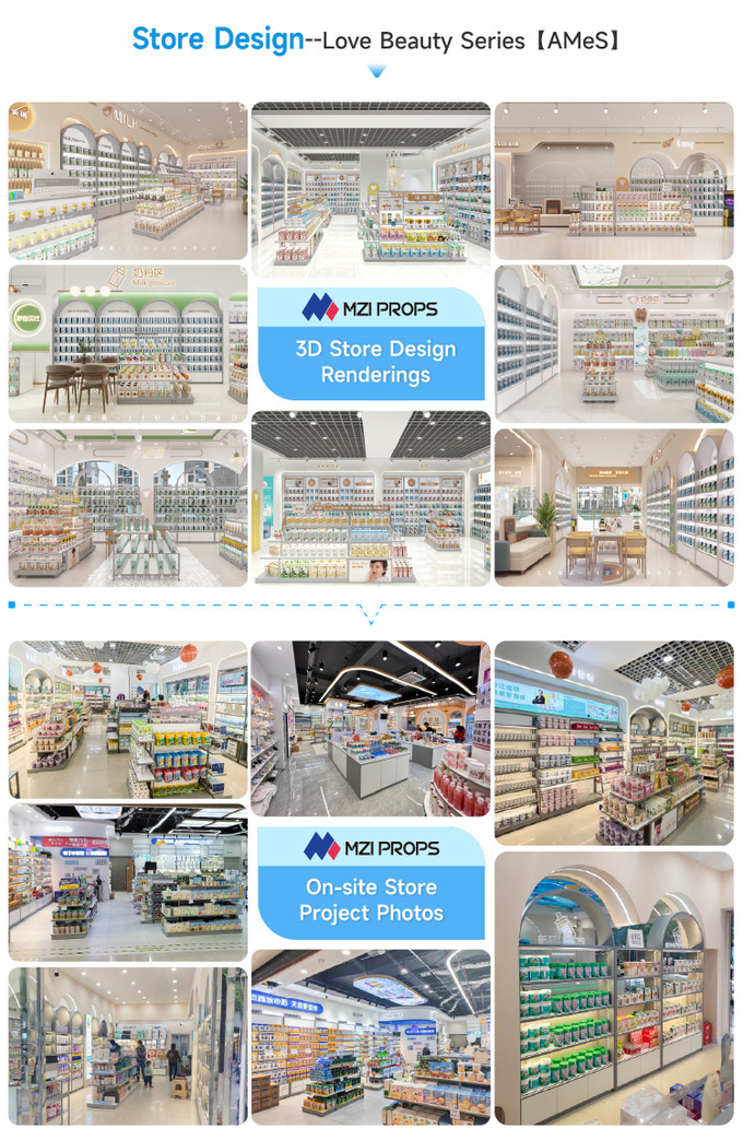 Infant Formula Cabinet Single-sided Wooden Shelf with LED Light Strips for Maternity Shop Interior Design