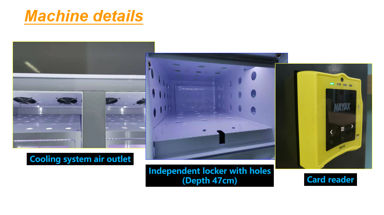 Frozen meat vending machine with cooling system and touch screen card reader