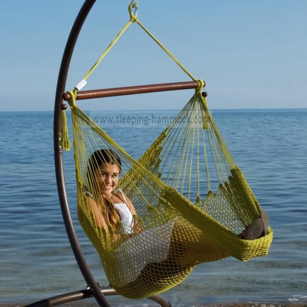 2 Person Hanging Caribbean Rope Chair 47 Inches Wide Olive Soft Spun Polyester