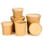 8oz Disposable Food Container Brown Kraft Paper Soup Bowl With Lid Microwave