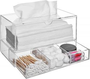 China Stackable Acrylic Boxes Containers Countertop Bins Tissue Bathroom Drawer Cosmetic 9.3x5x6.3inches on sale