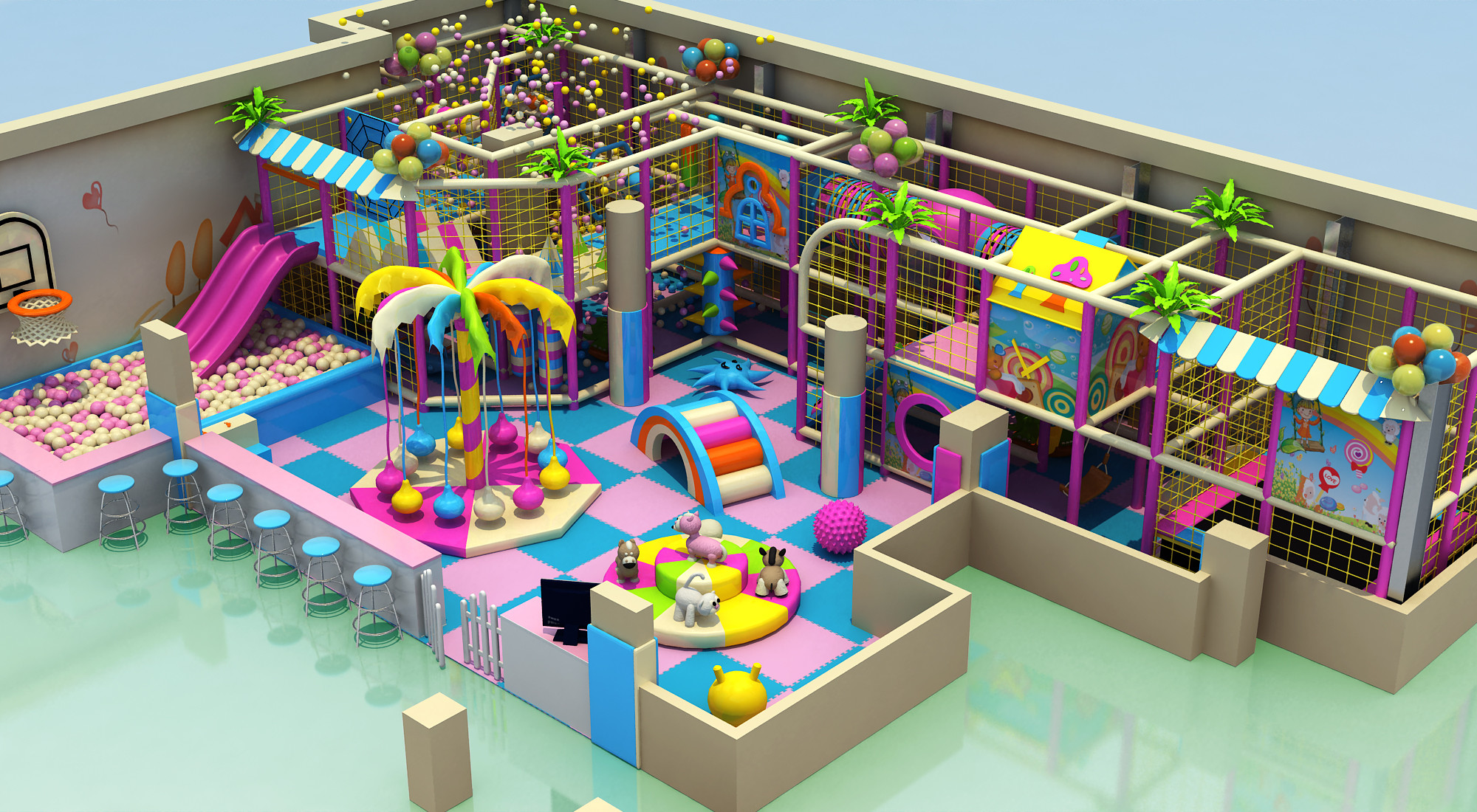 full frame creative children's playground equipment indoor play structure