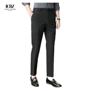 Wholesale Slim Fit Office Trousers in Black Perfect for Formal Business Attire Zipper Fly Closure from china suppliers