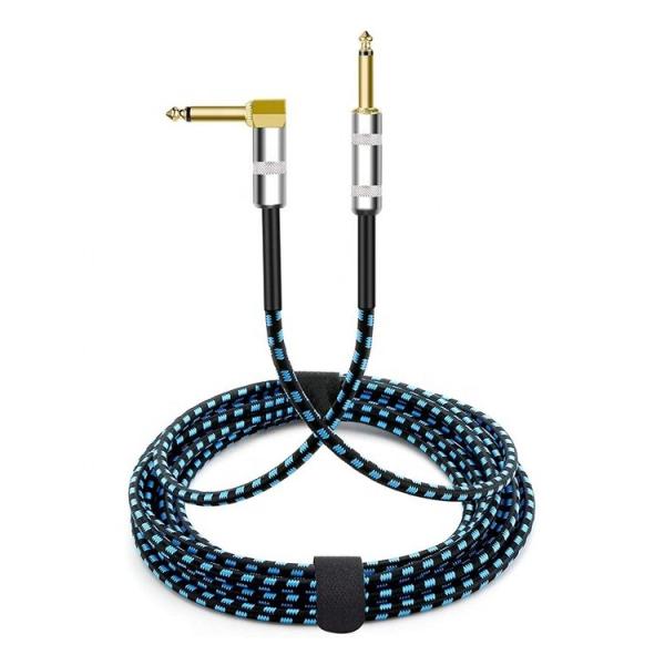 10FT Durable Blue Braided 90 Degree Angled to Straight 1/4 TS Jack Electric