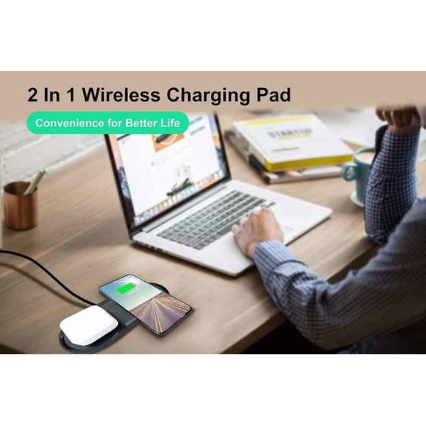 5W 7.5W 10W OVP OCP Dual Wireless Charging Pad Portable 2 In 1
