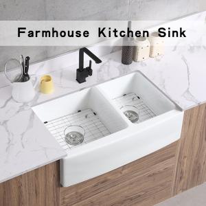 China Ceramic Rectangular Double Bowl Farmhouse Sink 33 Inch Farmhouse Sink on sale