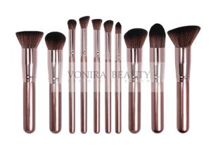 Wholesale Shiny Brown Handle Face Mass Level Makeup Brushes Kit Synthetic Fiber from china suppliers