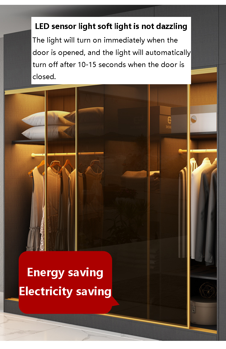 Modern Bedroom Closet Armoire Wardrobe With Glass Sliding Doors