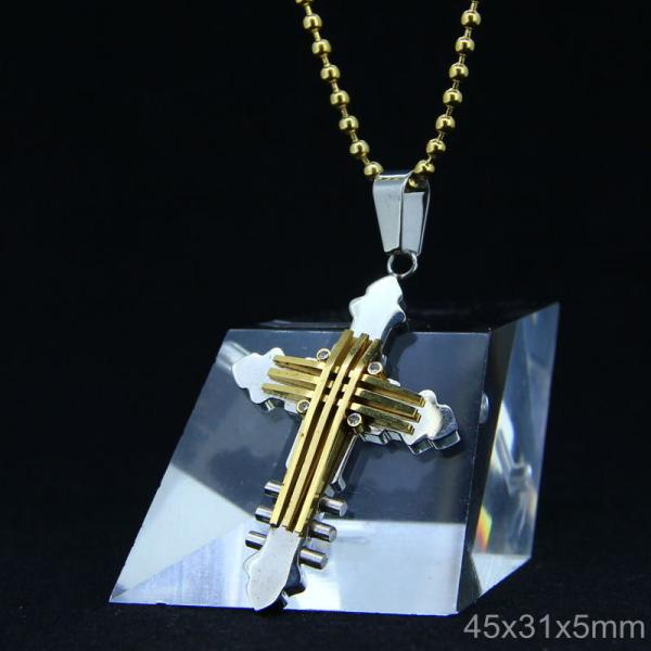 Trendy Stainless Steel CZ Crystal Stones Inlay Cross Plus Symbol Necklace