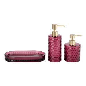 Wholesale Glass Bathroom Accessories Empty Liquid Bottle Luxury Set Rose Red Diamond Pattern For Home from china suppliers