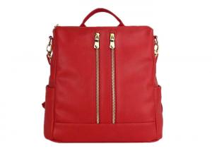 China Lightweight Red Womens Backpack Bags Soft Pu Leather With Zipper Pocket on sale