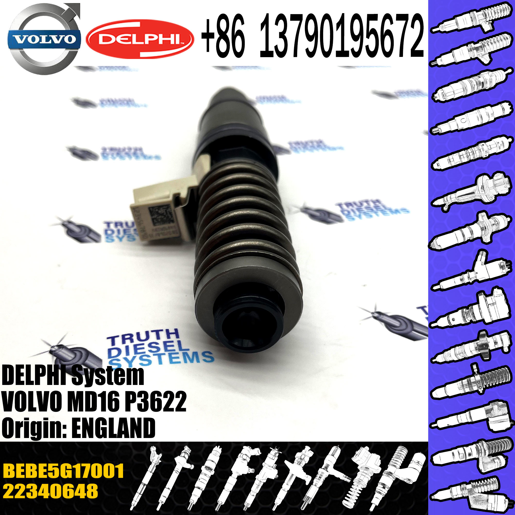 Diesel Fuel Injector 22340648 BEBE5G17001 BEBE5G17101 21506699 E3.4 for VOL MD16 P3622