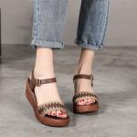 S009 2020 summer new retro leather women's open toe sandals handmade knitted