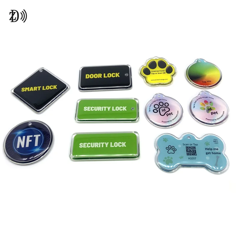 Waterproof Custom Printing 13.56MHz NTAG213 Keychain Lost Tracking Epoxy Edge Epoxy Pet ID Tag for Dog & Cat Identification