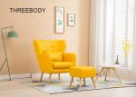 Living Room Fabric Wooden Sofa Ming Yellow Colour With High Density Sponge