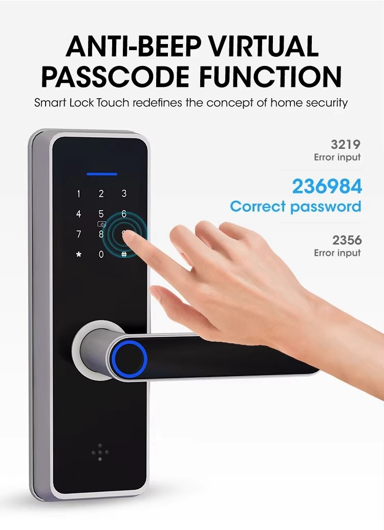 35mm - 60mm Fingerprint Scanner Door Lock Black Wifi Hotel Lock TTlock