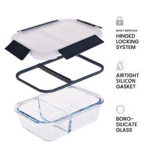 Divided Glass Food Container with Cool Lock PP Lid