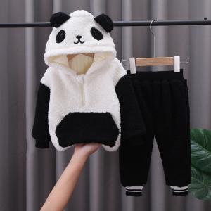 Wholesale Autumn Winter Children'S Outfit Sets Lamb Cashmere Panda Hooded 2 Piece White Pantsuit from china suppliers