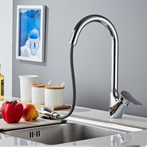 China Brushed Stainless Steel Pull Out Kitchen Tap High Arc Kitchen Faucet on sale