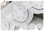 Cream Embroidered Eyelet Cotton Lace Trim Border With Floral Pattern SGS