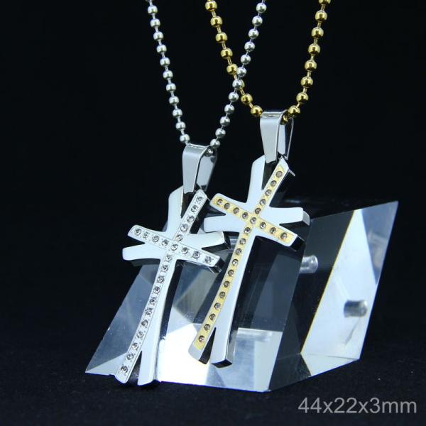 Trendy Stainless Steel CZ Crystal Stones Inlay Cross Plus Symbol Necklace