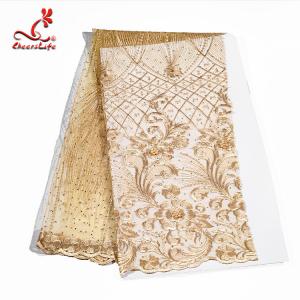 China Evening Dresses flower gold embroidered beaded fabric on sale