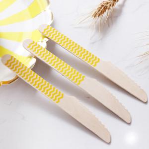 Wholesale Yellow  Striped Wooden Cutlery Party Picnic Spoon Fork Knife Utensils Set from china suppliers